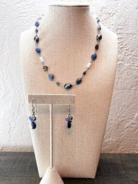 Silpada NIB Retired Silver Sodalite Blue Lace Chalcedony Pearl Set N1308 W1471